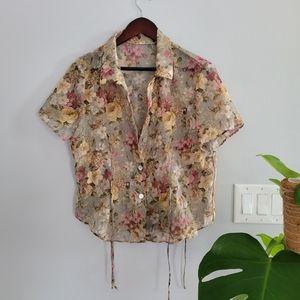Vintage flower side tie blouse